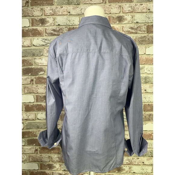 Burberry Blue Button Down Shirt with Check Accents - Picture 5 of 13